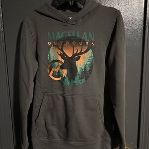 Magellan Outdoors Dark Gray Hoodie with Deer and Forest Design